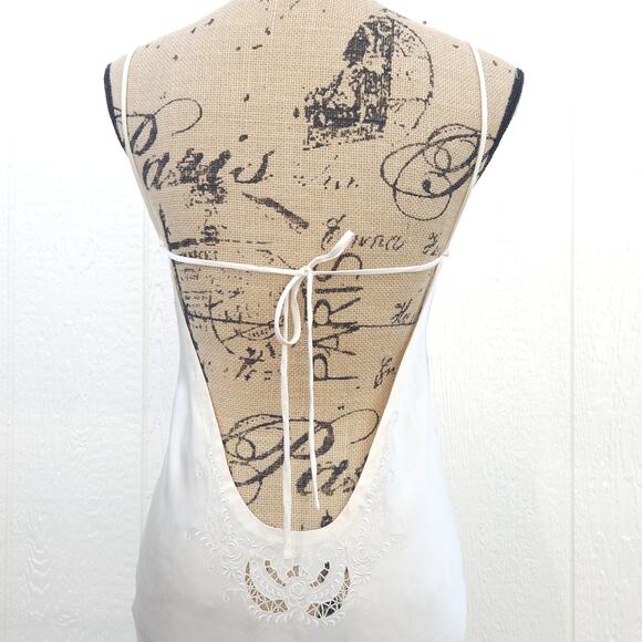Vtg 100% Pure Silk Slip Night Gown M Ivory Lace Hand Embroidered Coquette Bridal - Picture 14 of 16
